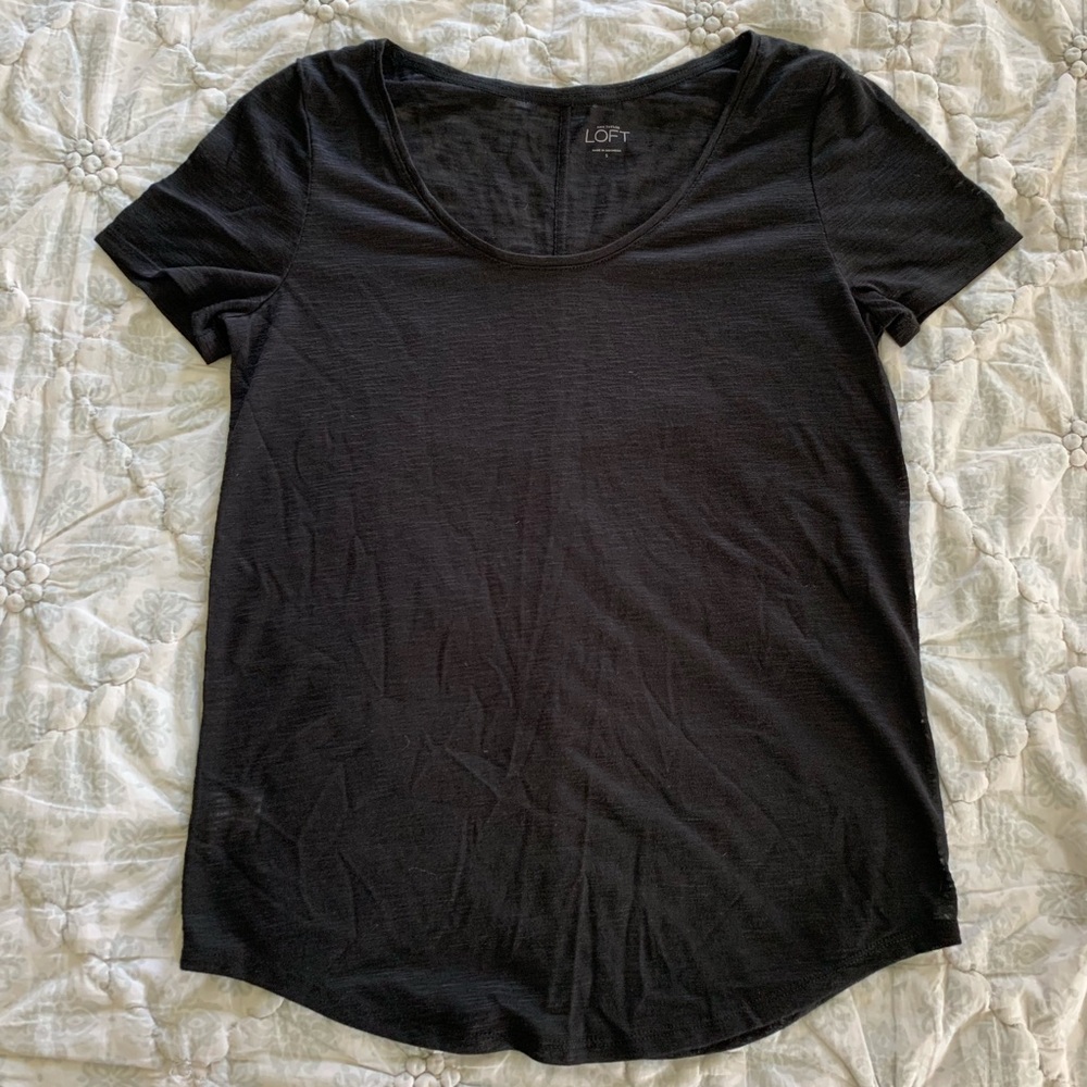 LOFT Black Scoop Neck Tee, Size S